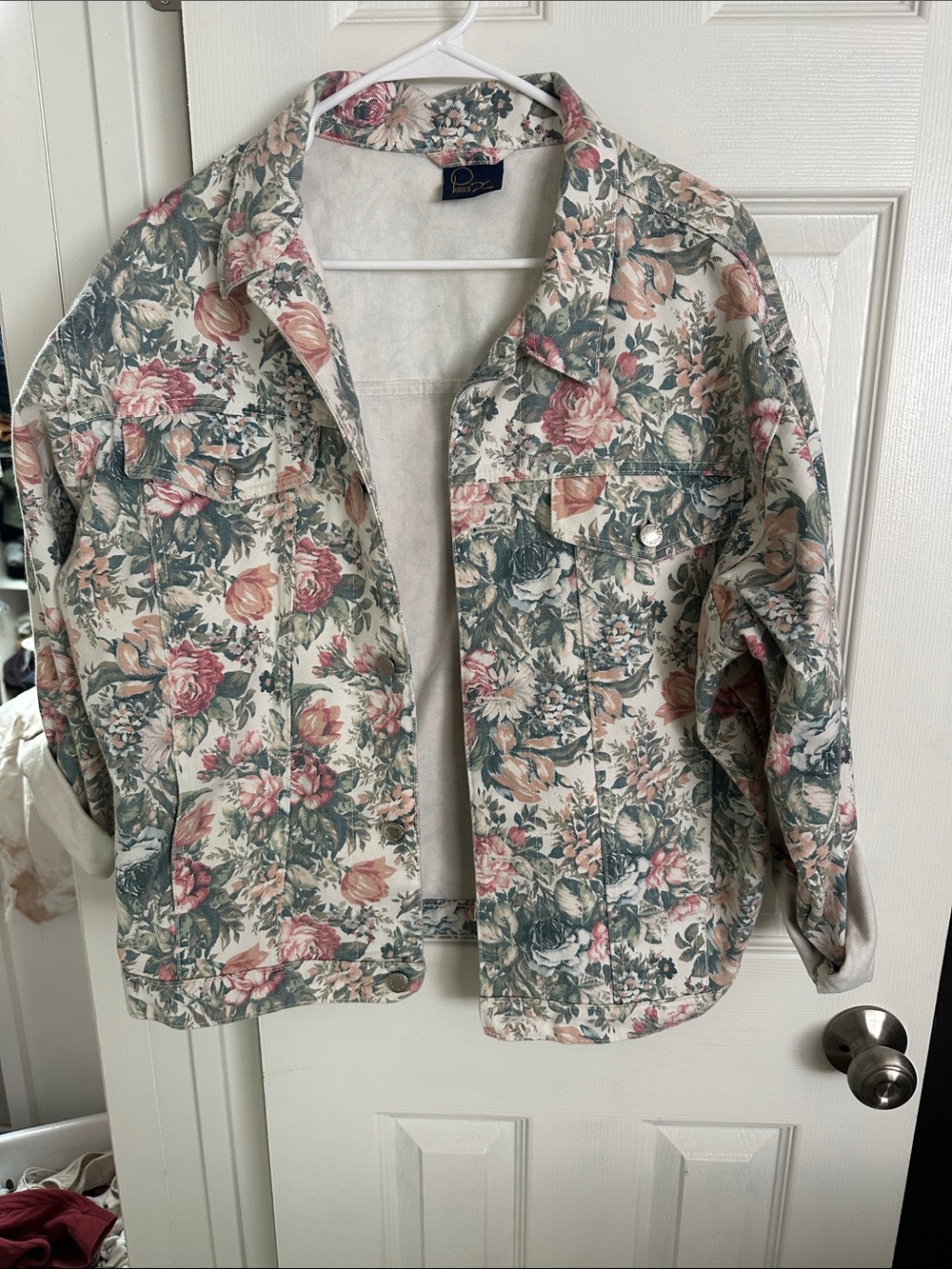 Floral Print Jean Jacket - Pink & Green